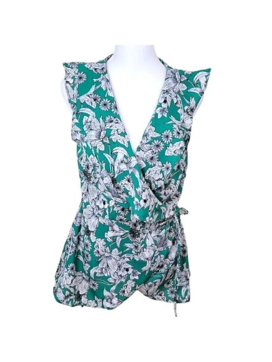 japana Tops - Japna Floral Wrap Flounce Front W/ Inside & Outside Ties Elastic Waist Women's M